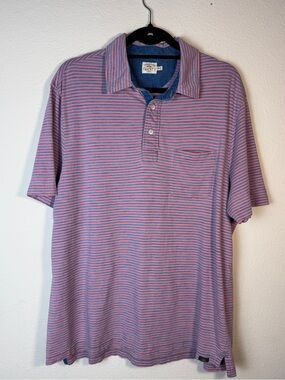 Faherty Brand Men's Polo Shirt XXL Fits XL Striped Organic Cotton Pocket Pink